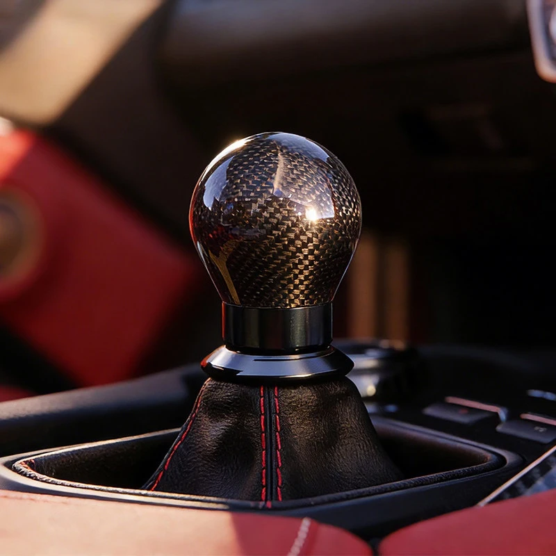 Carbon Fiber Aluminum Alloy Car Gear Shift Knob Manual Transmission Shifter Lever Knob Round Ball Shape Handle Knob Auto Parts