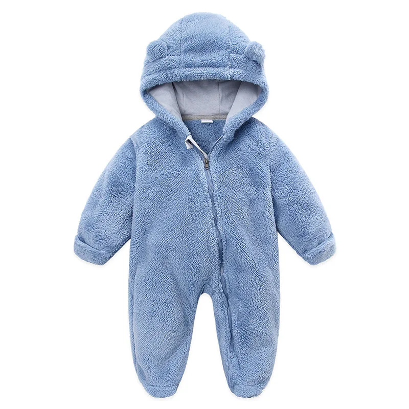 OLEKID Autumn Winter Newborn Baby overalls Plus Velvet Hooded Kids Baby Girl Romper 0-1 Years Infant Toddler Boy Jumpsuit Outfit