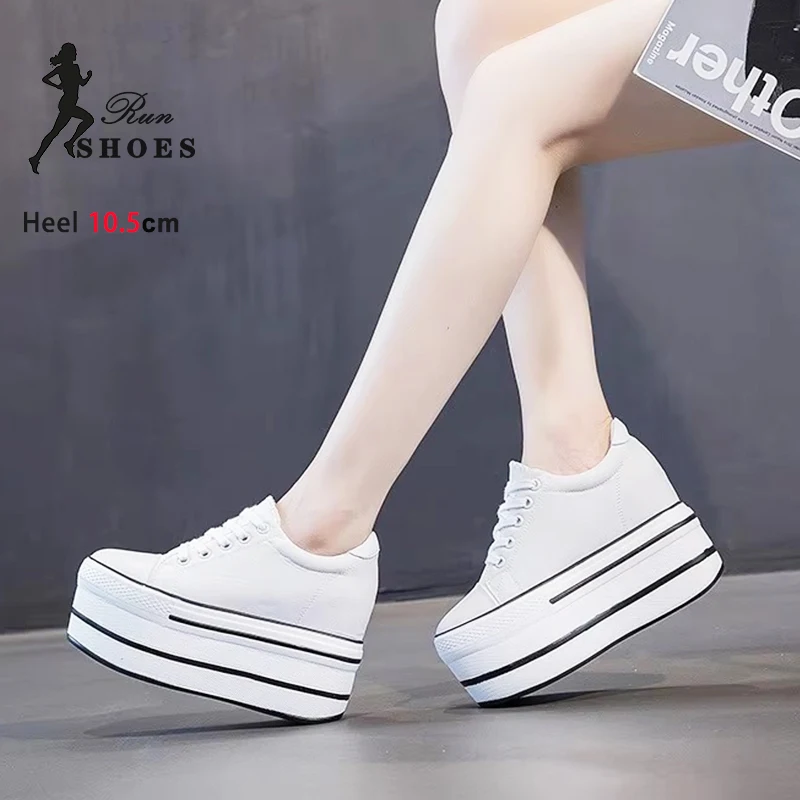 

Women Platform Sneakers Super High Heel Height Increasing Leisure Shoes Lady New 2024 Autumn Thick Bottom Canvas Shoes Footwear