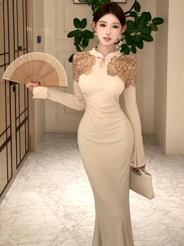 

Ele Long Sve Dr Women's Slim Fit High Waist Wrap Bodycon Dr Sexy Inner Wear Autumn Winter Season