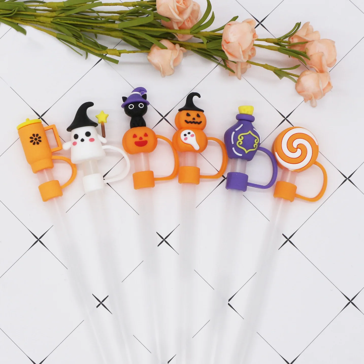 1Pcs Halloween Straw Cover Cap for Stanley Cup,Cute Ghost Halloween Straw Topper,Portable Drinking Straws Topper Covers