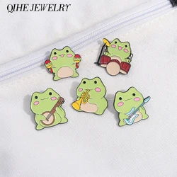 Cartoon Frogs Music Band Enamel Pins Funny Cute Frog Playing Guitar Drum Brooches Lapel Badges Jewelry Gift for Kids Friends