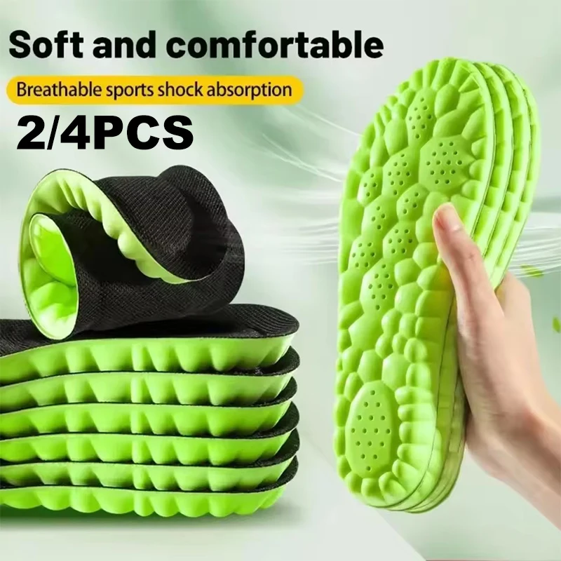 2/4Pcs 4D Sports Insoles PU Sole Shoes Soft Breathable Shock Absorption Cushion Heavy Duty Support Run Orthopedic Pain Relief