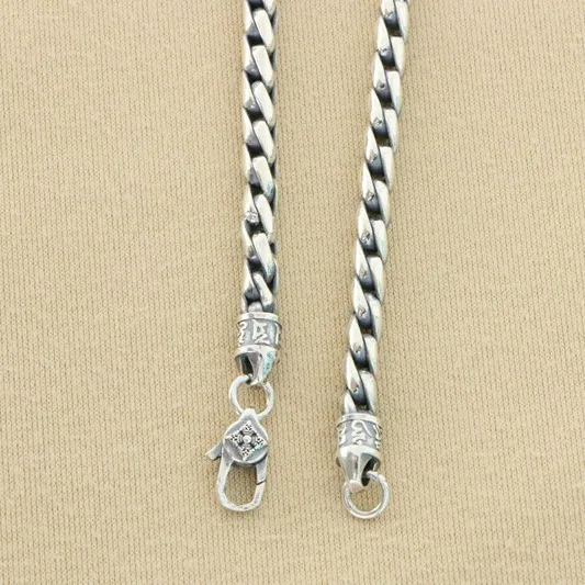 Chinese style pure silver necklace men's trendy high-end woven silver chain ruffian handsome collarbone chain single chain hands