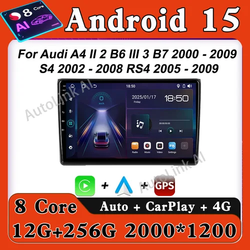 2din Auto Android Für Audi A4 II 2 B6 III 3 B7 2000-2009 S4 2002 - 2008 RS4 2005 - 2009 Drahtlose Android Auto Radio Carplay RDS