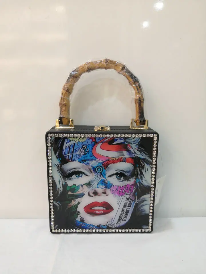 

18.5x18.5CM Totes Bag Pu Women Box Acrylic Stitching Pattern Flap Bag Women Handbag L1263