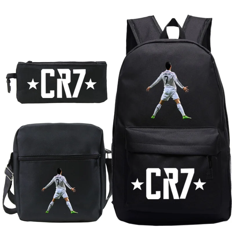 Mochila ligera de estilo sencillo para hombre y mujer, morral escolar con capacidad para ordenador portátil, 3 piezas, CR7