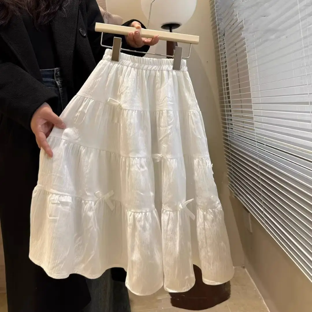 Girls Sweet White Tiered Skirt Flowy Layered Skirt with Bow Accents Fashionable and Comfortable Summer Skirt for Little Girls