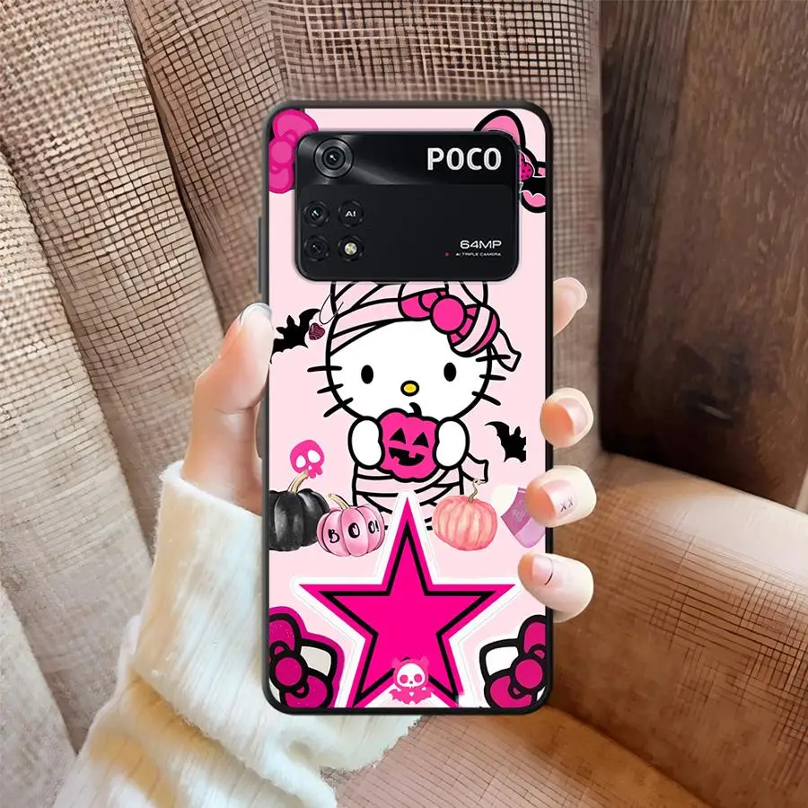 Custodia morbida per telefono posteriore per Xiaomi Poco F3 F4 F5 M5 X3 X4 X5 M3 M4 Pro C65 C51 C50 Rosa Hello Kitty Halloween