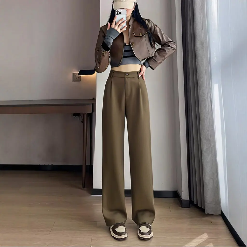 

Костюм для пухлых девочек больших размеров, широкие брюки с высокой талией, утолщенные повседневные драпированные осенне-зимние прямые брюки для женщин