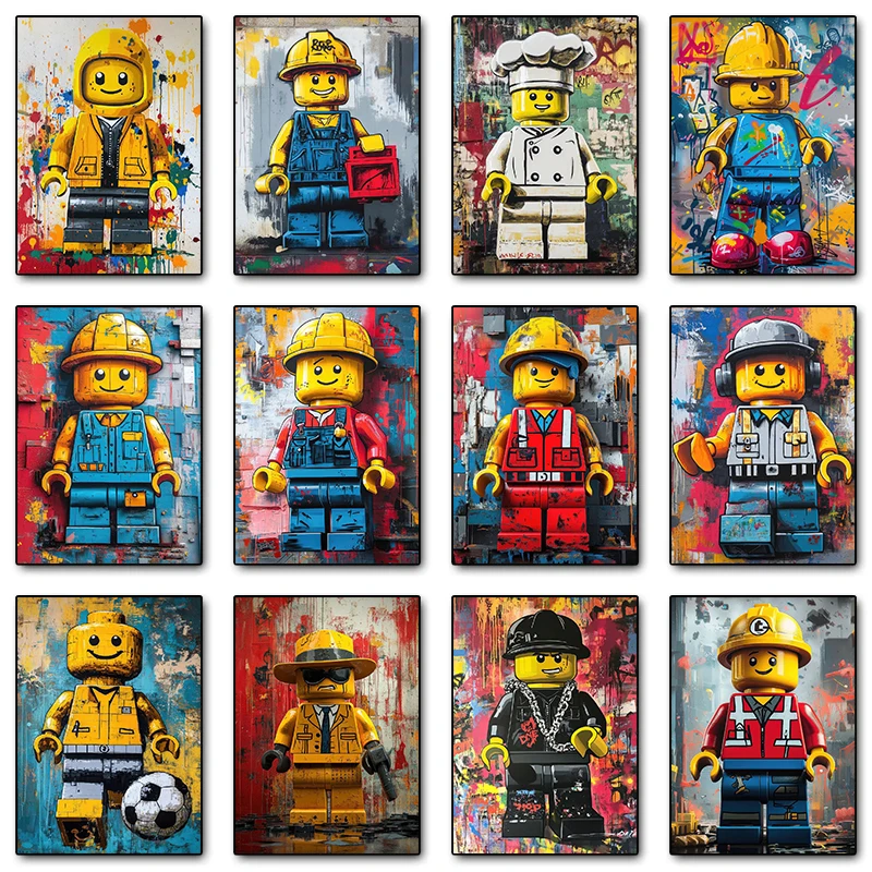 Yellow L-Lego Figure Abstract Graffiti Street Posters Canvas Printing Modern Wall Art Picture for Gaming Room Home Decor Gifts