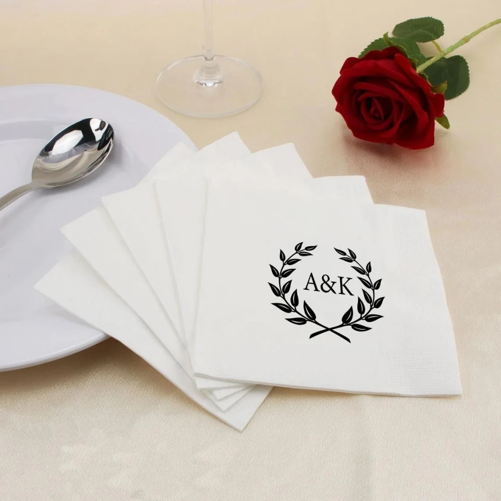 50 pcs Personalized Wedding Napkins, Custom Engagement Monogrammed Cocktail Napkins,Wedding Reception Napkin,Rehearsal DinnerPer