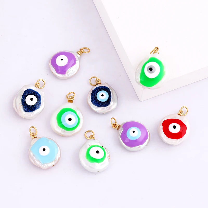 Unique Colourful Turkish Evil Luck Eye Charm Pendant,Nature Fresh Water Pearl DIY Bracelet Necklace Components Supplies L34