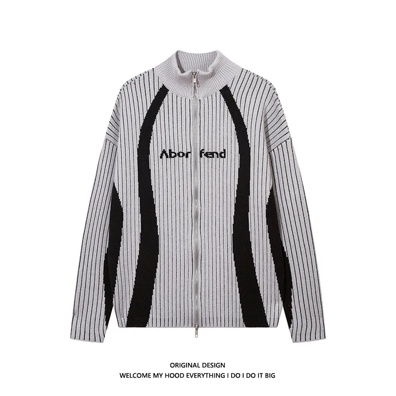 Spliced Autumn Sweaters Coats For Men And Women Casual Zipper Knitted Loose Hip Hop Youth Y2k Fashion Versatile Striped