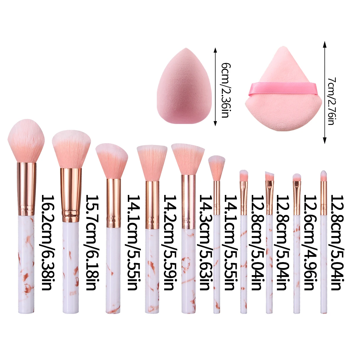 10PCS Beginner Makeup Brush Set: Loose powder, blush brush, eyeshadow brush +2 PCS makeup sponges, portable for daily makeup