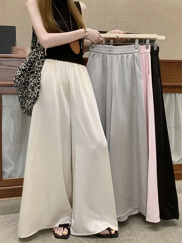

Silky Satin High Waist Wide Leg Casual Pants Women's Summer 2026 New Fashion Advanced Sense Acetate Smooth Loose Match All