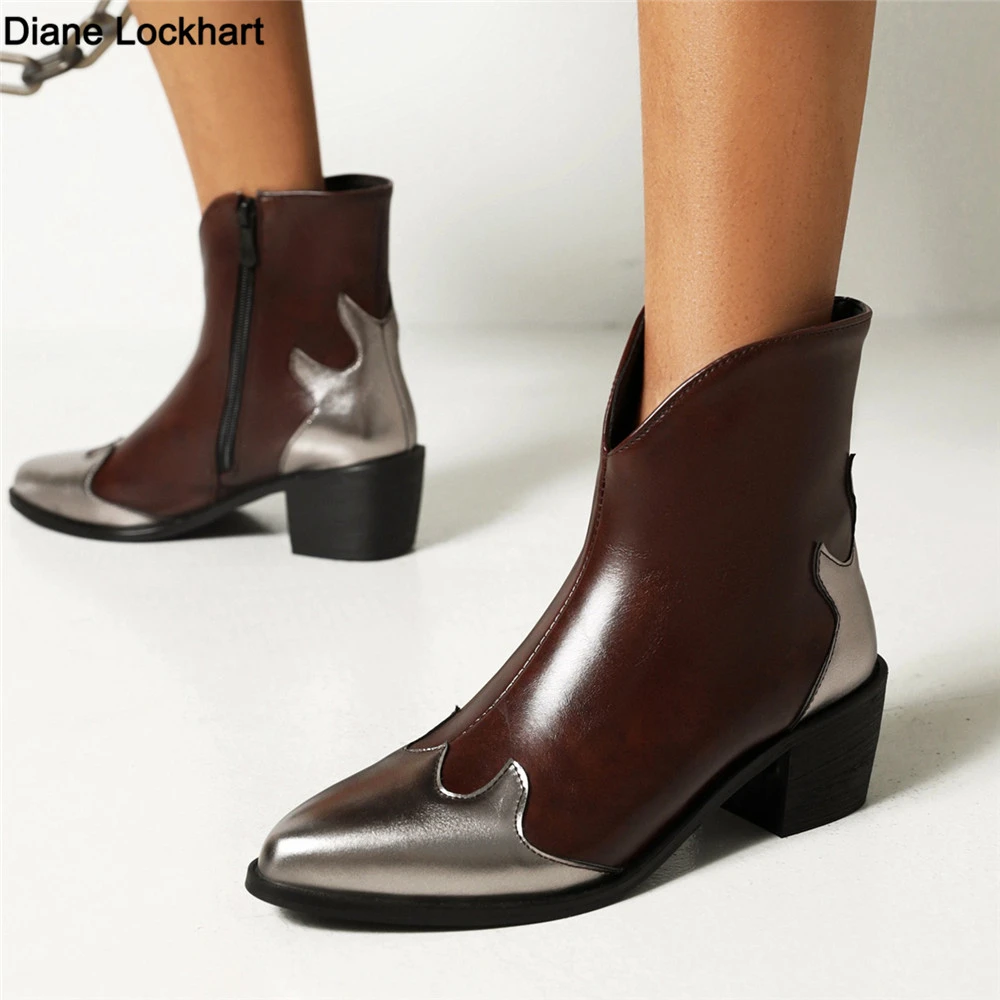 

Autumn/Winter New Pointed Toe Chunky Heel Ankle Boots for Women Elegant Modern Cossacks Chelsea Boots Black Green Red