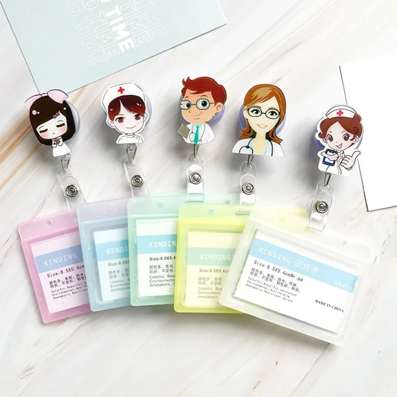 Cartoon Badge Reel Clip for Nurse Working Permit Case Sleeve ID Tag with Kawaii Nurse Clip Retractable Pass Work Card Cover