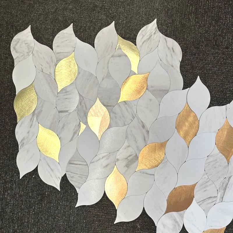 

4pcs/lot Mosaic Wall Tile Peel And Stick Self Adhesive Waterproof Aluminum composite Leaf-shaped Kitchen Bath Tile Backsplash917