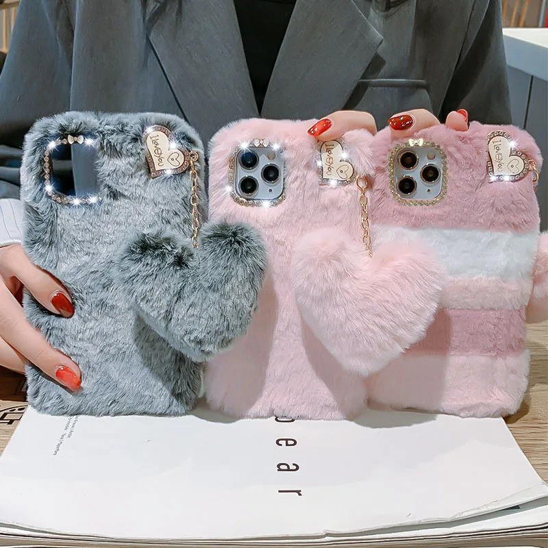 3D Cute Fluffy Plush Phone Case For Samsung Galaxy A12 Case S23 S21 Ultra S20 FE S10 S9 S8 S7 Note 20 10 Lite 9 8 Tpu Soft Cases