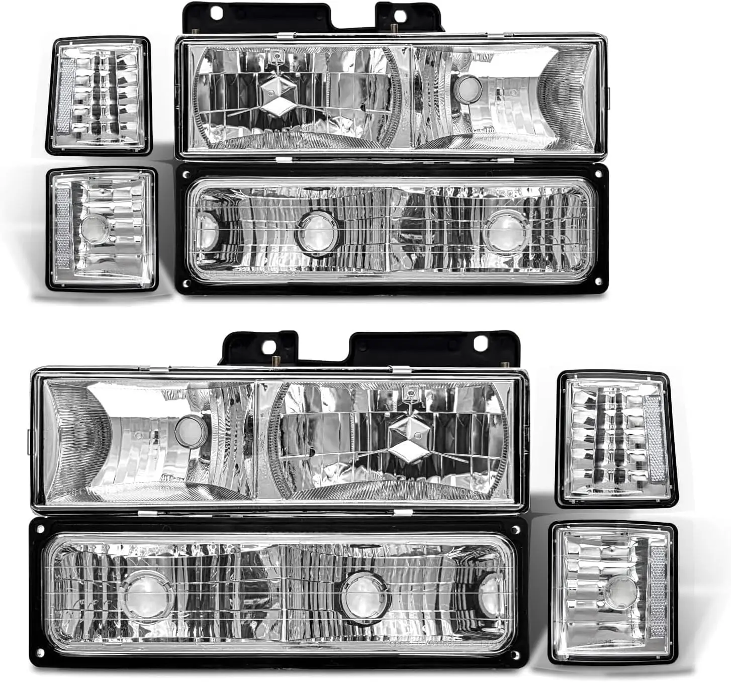 

Headlight Assembly Replacement for 1994 1995 1996 1997 1998 Chevy Silverado Tahoe Suburban C10 C/K 1500 2500 3500 8Pcs, Chrome H