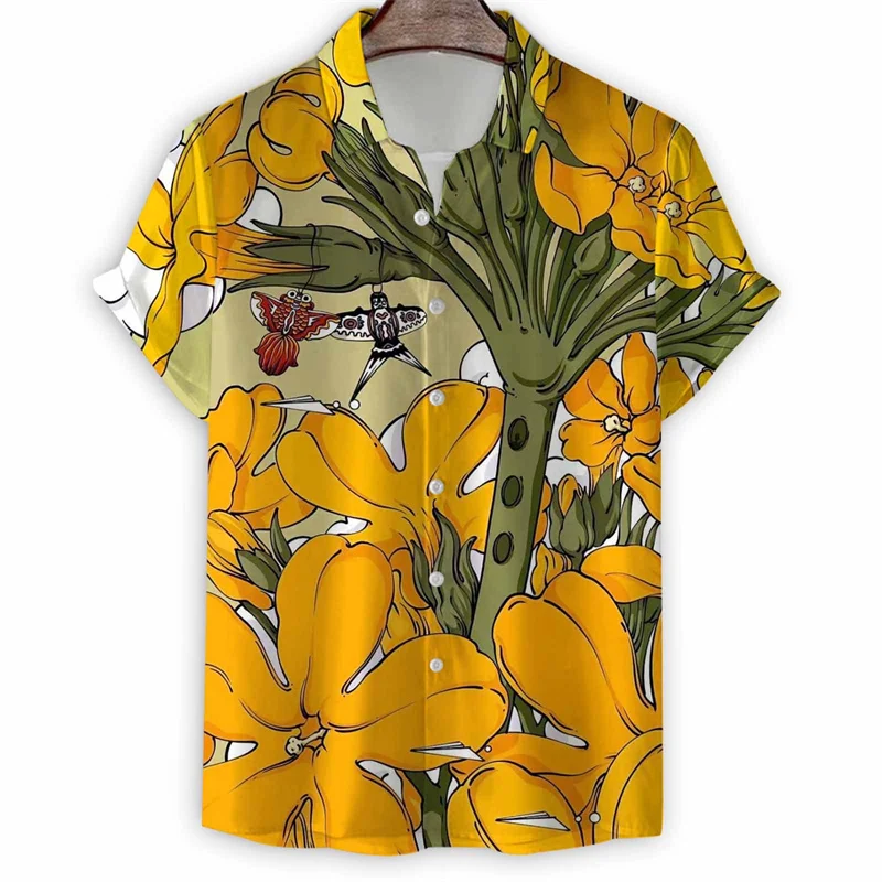 

Colorful 3d Printed Floral Hawaiian Shirt Men Short Sleeves Lapel Blouse Tops Casual Summer Vacation Street Oversized Shirts