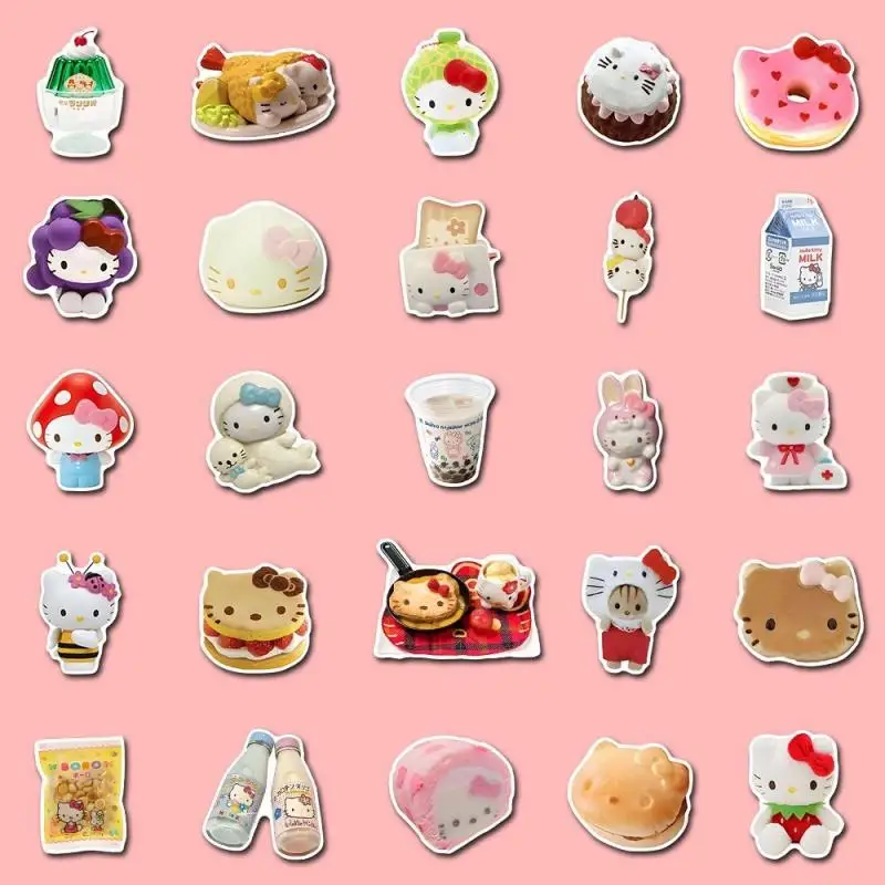 Hello Kitty Food Series Stickers Cartoon Kawaii Hand Account Decoration Stickers Cute Refrigerator Sticker Creative Styling Gift