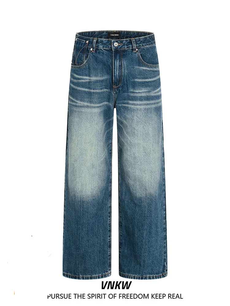 

Джинсы Waed в американском ретро-стиле, темно-синие, прямые, широкие, повседневные, длинные брюки для мужчин и женщин