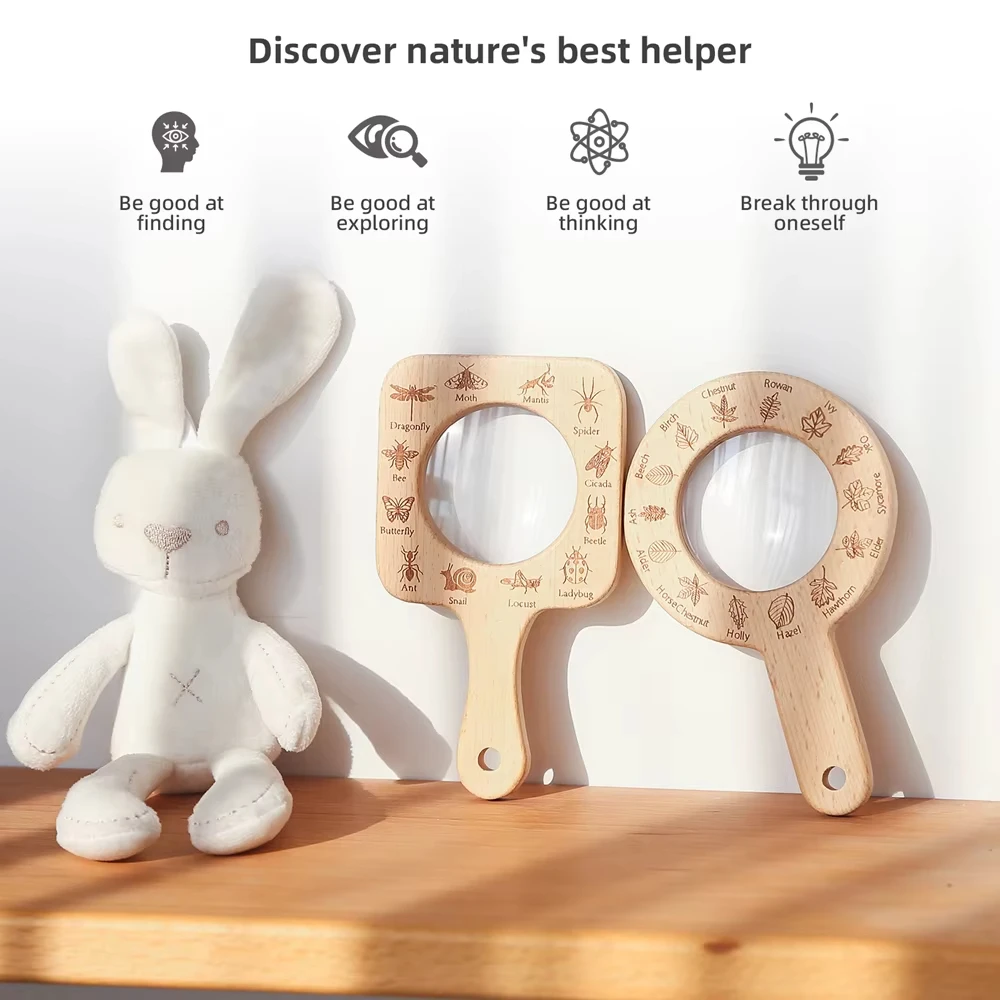 Wooden Magnifying Glass for Kids Observe Nature Insects and Leaves Smooth Surface Outdoor Exploration STEM Learning Gift Toys view 3