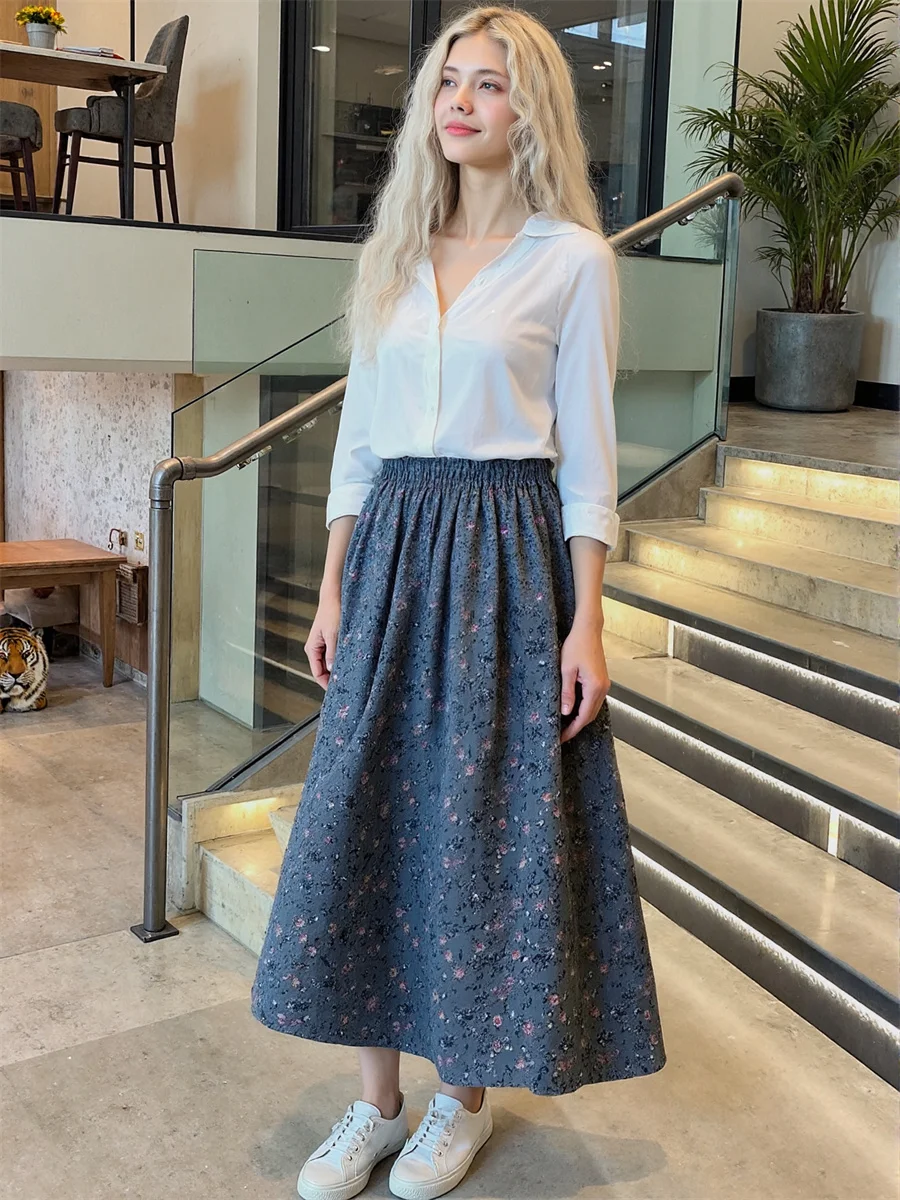 Midi floral impresso saias das mulheres retalhos plissado em camadas malha plissado bolo apliques artístico moderno chique elegante doce