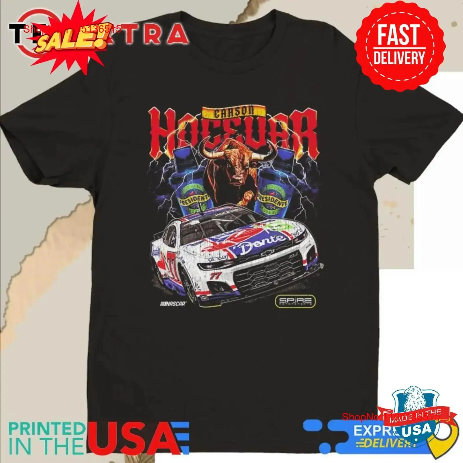 Carson Hocevar E2 Apparel Black Chili s Car T Shirt 5XL vintage Washed graphic Stylish homme Stretched Comfortable Slightly