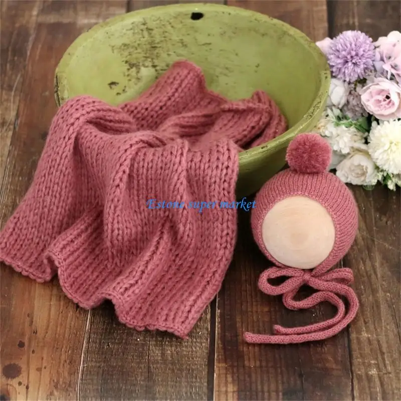 

090B Newborn Photography Posing Props Hat Basket Rug Set Photostudio Backdrop