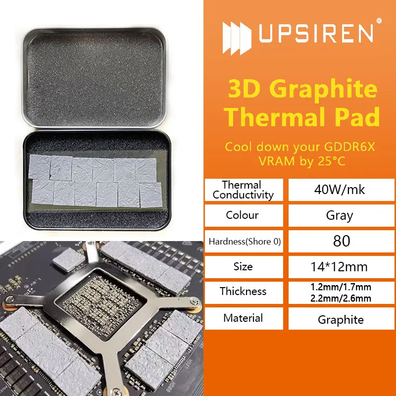 

UPSIREN Graphite Thermal Pad 3D 40W/m.k 3090/3080 Memory Thermal Grease Pad Integrated Circuit GDDR 6X VRAM Graphene Cooling