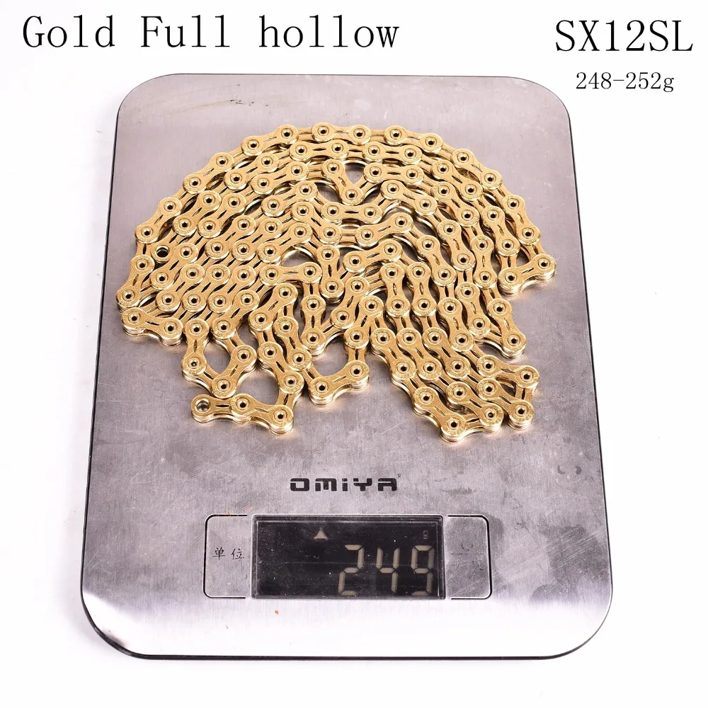 

Hollow Bicycle Chain 12 Speed 126L Gold Lightweight x1 x12 1x12 System Connector Included for Road Bicycle MTB Mountain Bike