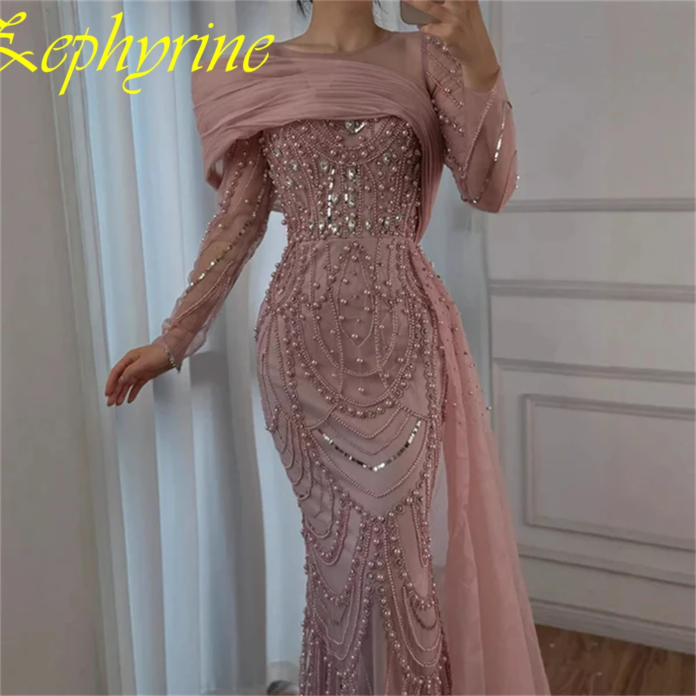 

Customized Mermaid Crew Neck Long Sleeves Formal Elegant Evening Dress Delicate Temperament Celebrity Gowns Fashion Party Dress