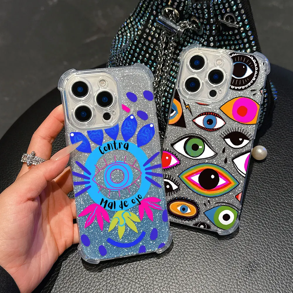 Y2K Lucky Eye Blue Evil Eye Phone Case For iPhone 16 15 14 13 12 11 Mini Pro Max X XR XSMax 7 8 Plus Anti Fall Bling Clear Cover