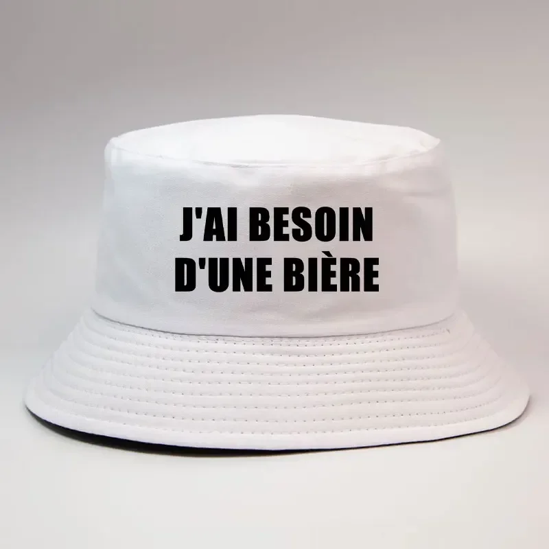 J'ai Besoin D'une Bière Print Double Side Bucket Hat Woman Man Outdoor Summer Sun Beach Fisherman Cap Girl Boy Cool Visor Caps