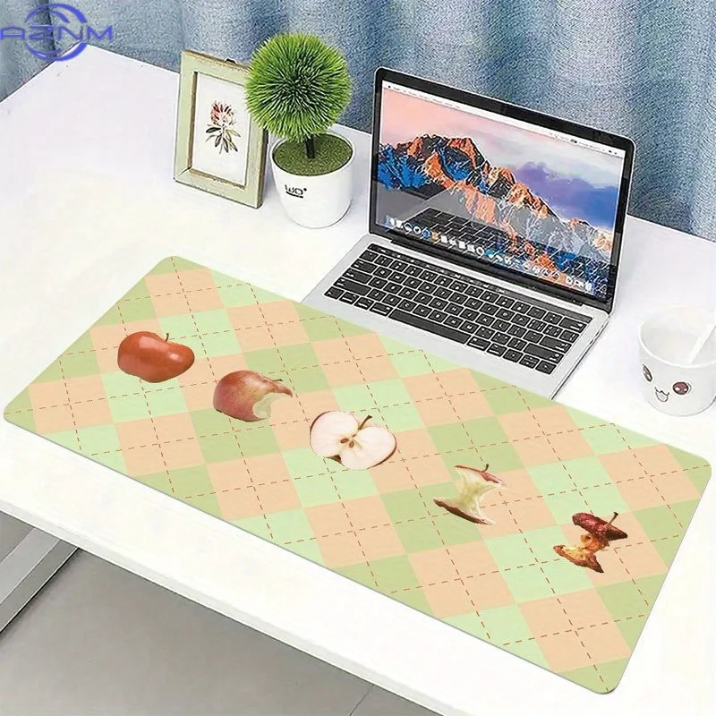 XXL Trendy Checkered Apple Design Mouse Pad  cm, Non-Slip Extended Desk Mat for Office & Home, Unique Pattern Decor Keyboard Mat
