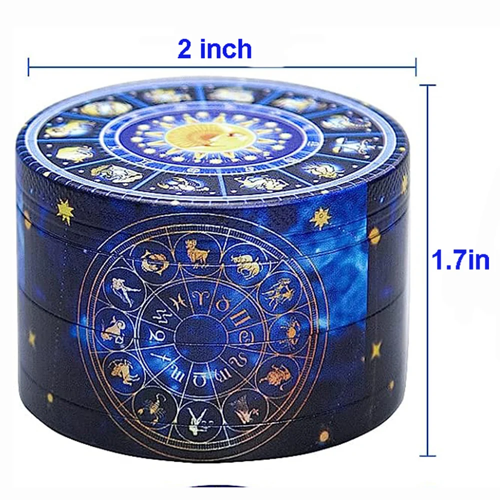 Cartoon Metal Herbal Herb Grinder 50MM 2 Inch Tobacco Manual Hand Spice Pepper Miller Cutter Astrological Zodiac Lucky Tree