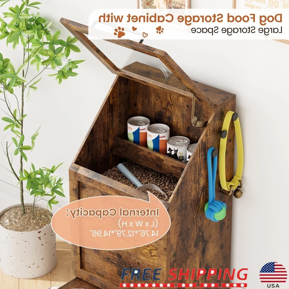 Estación de alimentación para perros con gabinete de almacenamiento oculto, cuencos de acero inoxidable con diseño abatible, organizador moderno, decoración del hogar para perros grandes