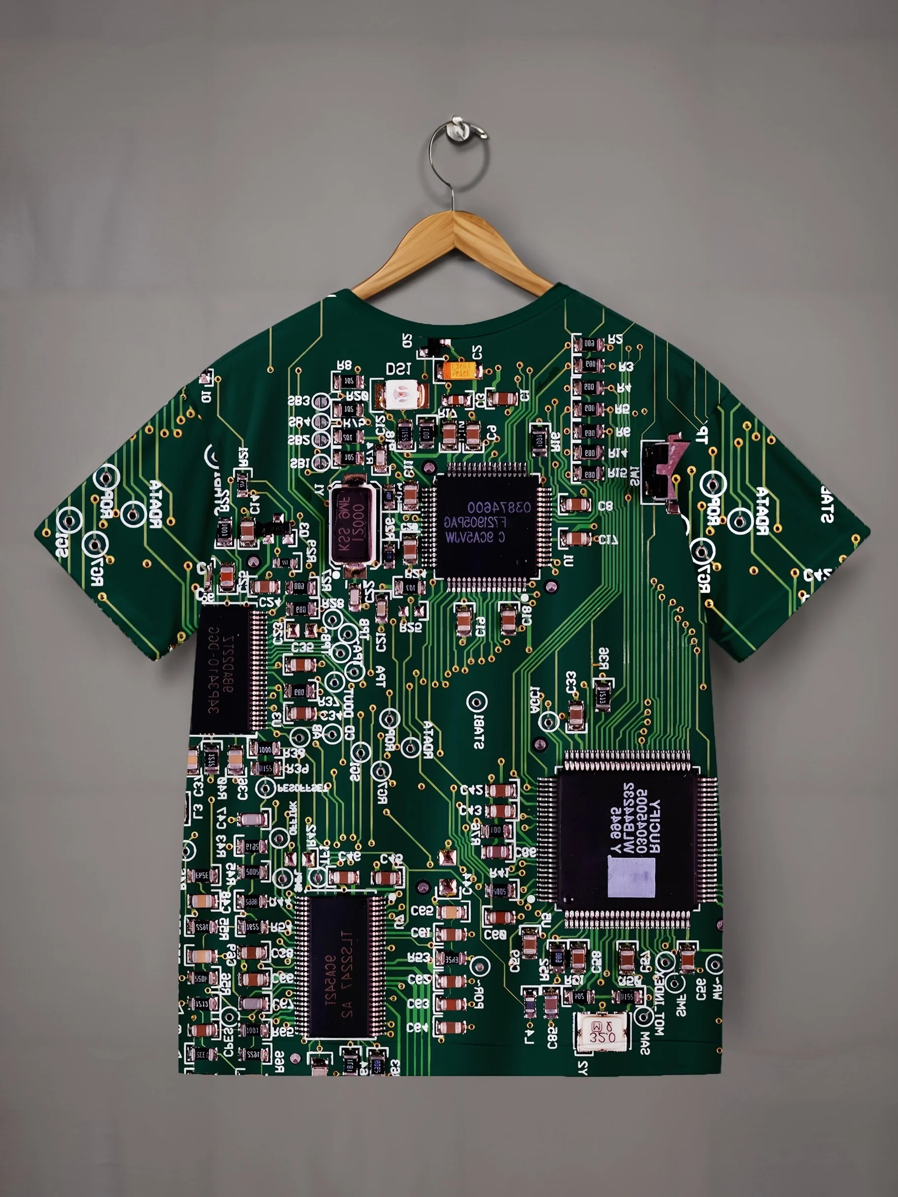 Herren-T-Shirt, grünes Leiterplatten-Chip-Elektronik-Design, vollflächiger Druck, Kurzarm, Rundhals, Geek-Streetwear, lässiges Herren-Oberteil – Detail 4