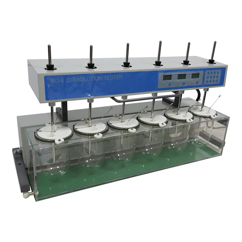 

Dissolution tester with glass container and automatic sampler