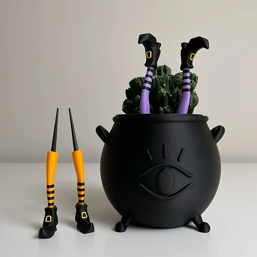 1 Pair of Witch Leg Plant Garden Decoration, DIY Gothic Flowerpot Fence Card, Cake Card, Used for Potted Plants, Courtyard Lawn
