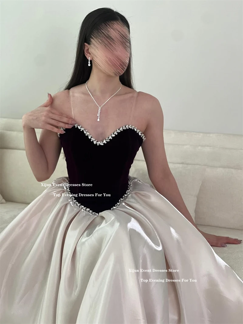 시준 럭셔리 벨벳 롱 이브닝 드레스 스위트하트 A라인 플리츠 프롬 드레스 포멀 크리스탈 심플 두바이 프롬 가운 맞춤 제작