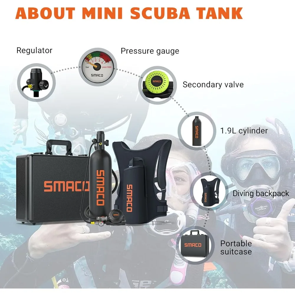 1.9L Capacity Diving Oxygen Tank Support About 25 Minutes Underwater Breathing Small Scuba Tank Kit