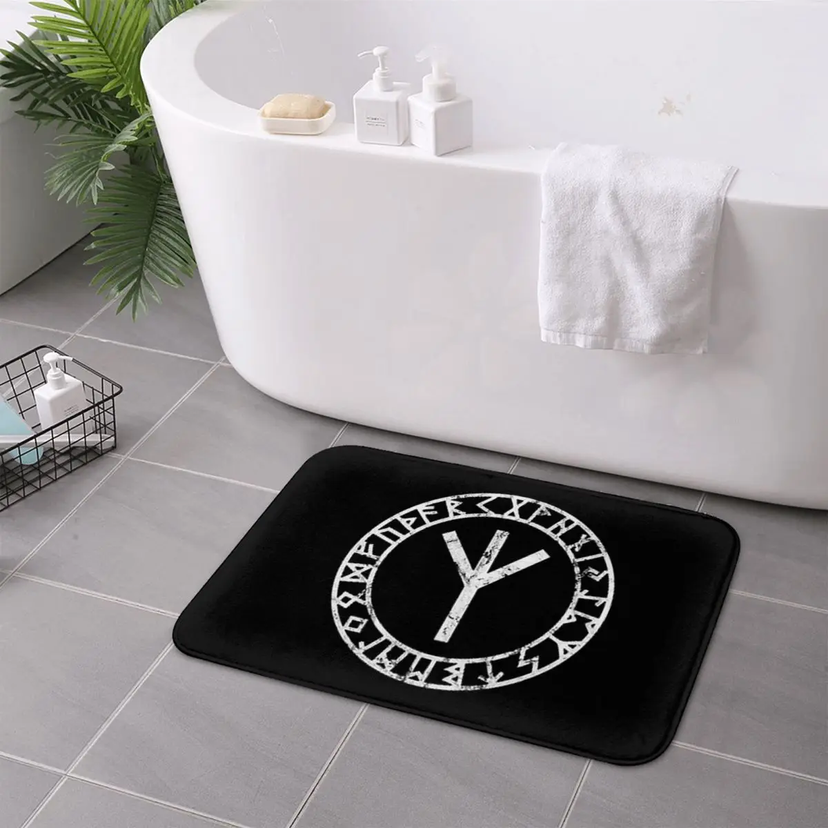 Algiz Runes Amulet Norse Odin Thor Viking Paganism Non-slip Doormat Floor Mat Carpet Rug for Kitchen  Living room Footpad Mats