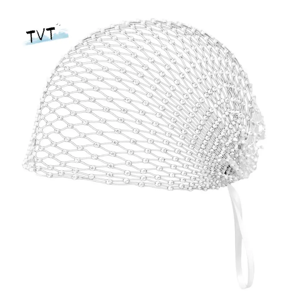 

European American Style Fishing Net Headcover Hollow Out Adjustable Beanies Elastic Sparkling Bridal Headwear Masquerade Ball