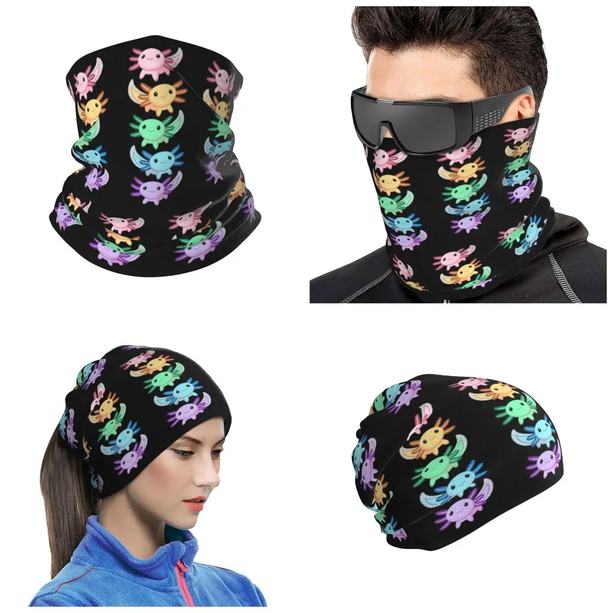 Rainbow Axolotl Bandana Neck Gaiter Printed Wrap Scarf Multi-use Headwear Unisex Adult Washable