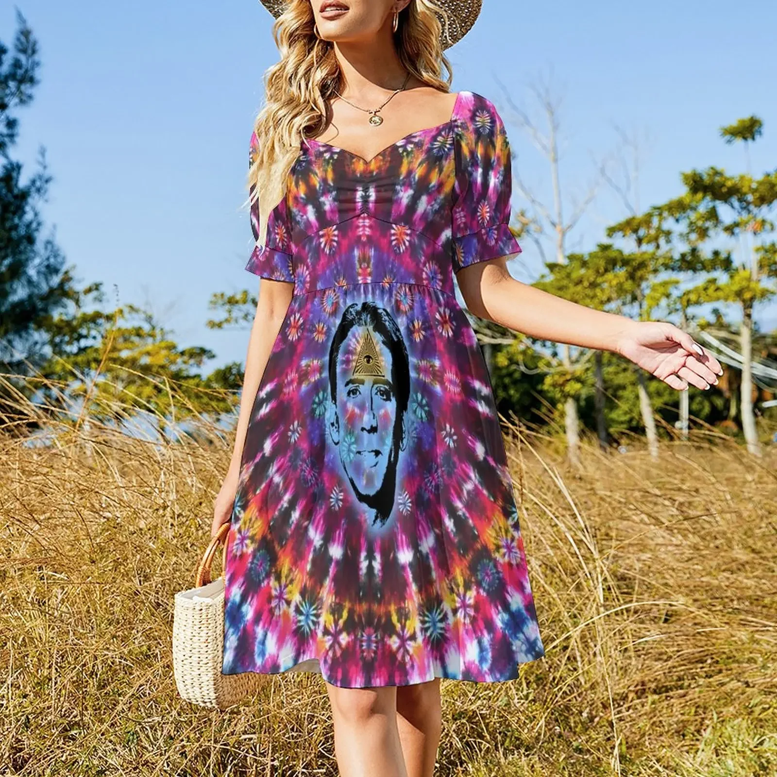 Nicolas Cage Third Eye - Tie Dye Shambhala II Short-Sleeved Dress dresses for woman Dress vintage