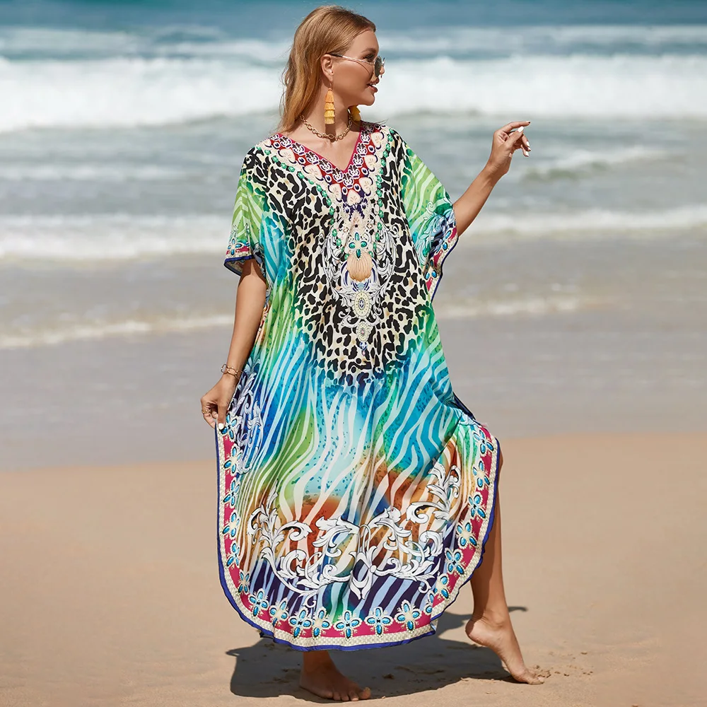 

2023 Spring Summer Printed Beach Blouse Bikini Blouse Beach Coat Women's Sunscreen Clothes P5
